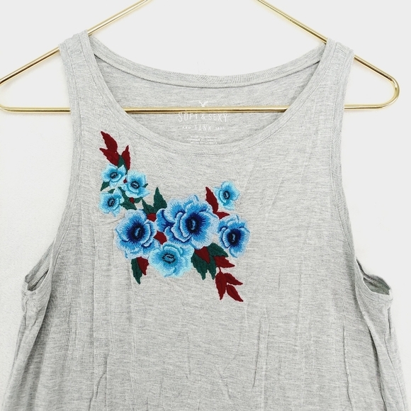 American Eagle Soft & Sex Blue Floral Embroidery Summer Tank Top P4288 - Picture 2 of 6